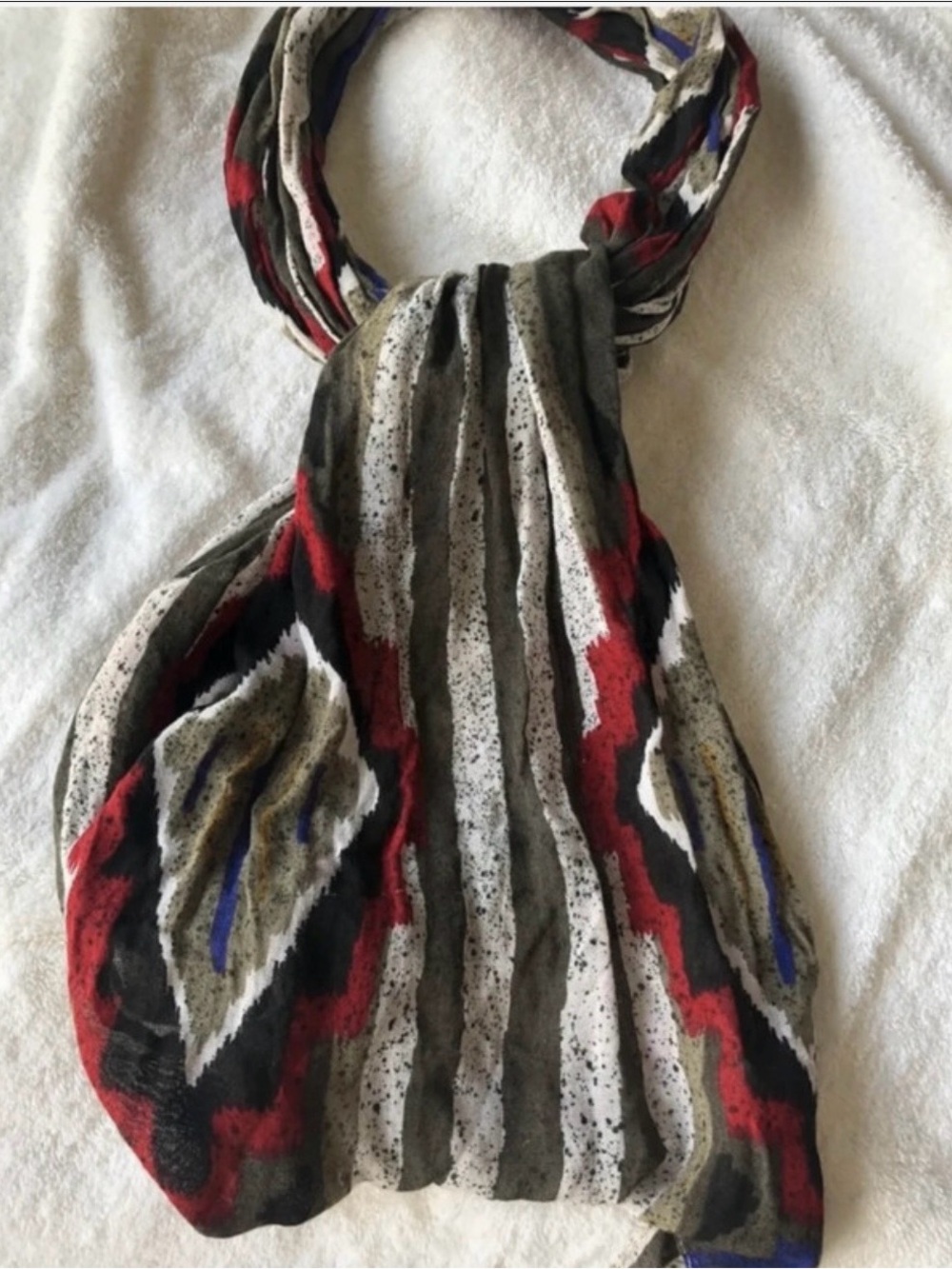 Vintage Southwestern Design Scarf 60” Olive Green, Red, White